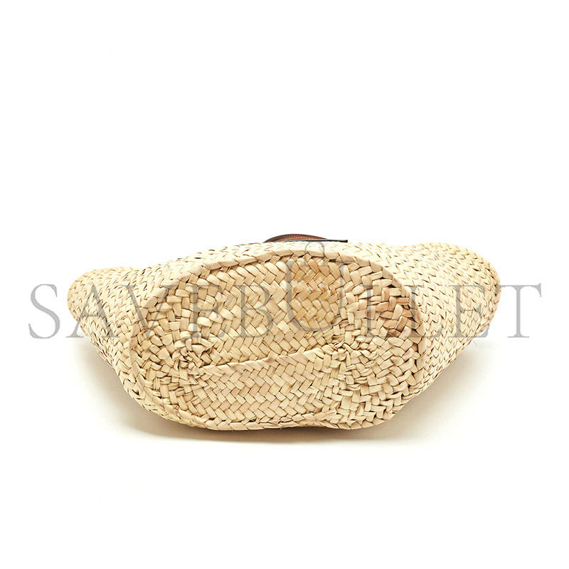 L0ew* brown natural palm leaf and leather medium basket tote (44*26*13.5cm)